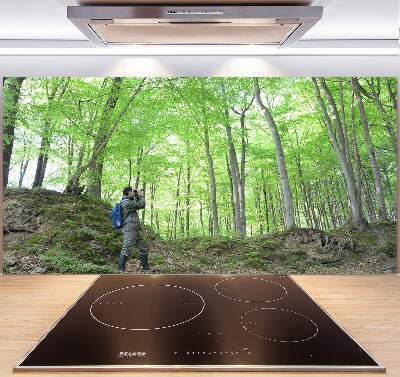 Glazen achterwand keuken Ornitholoog in het bos