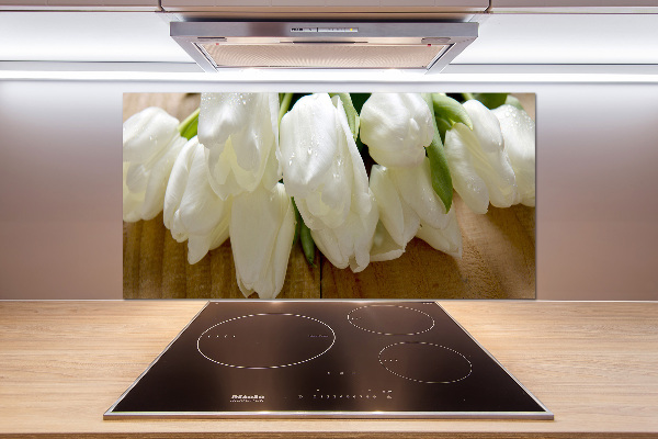 Spatscherm keuken Witte tulpen