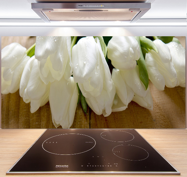 Spatscherm keuken Witte tulpen