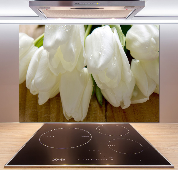 Spatscherm keuken Witte tulpen