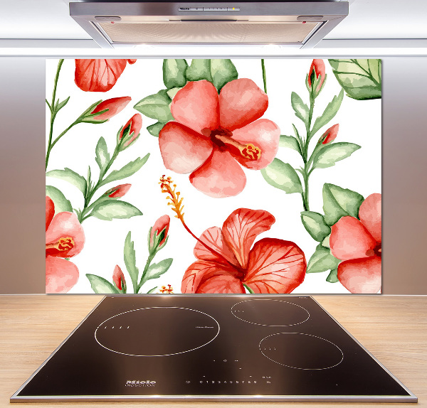 Glazen achterwand keuken Tropische bloemen