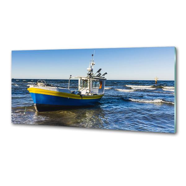 Glazen achterwand keuken Een patrouilleboot op zee