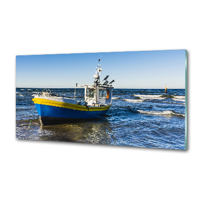 Glazen achterwand keuken Een patrouilleboot op zee