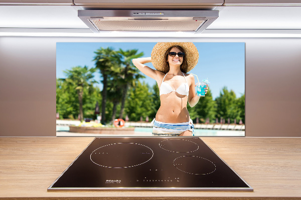 Achterwand keuken Vrouw bij het zwembad