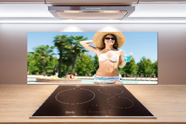 Achterwand keuken Vrouw bij het zwembad