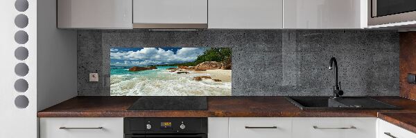 Spatscherm keuken Strand op de Seychellen