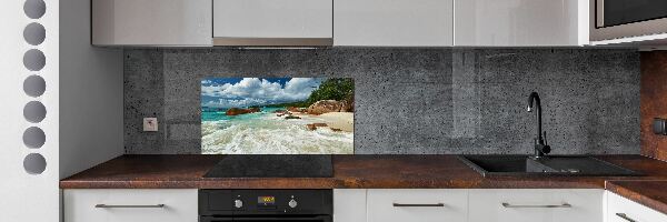 Spatscherm keuken Strand op de Seychellen
