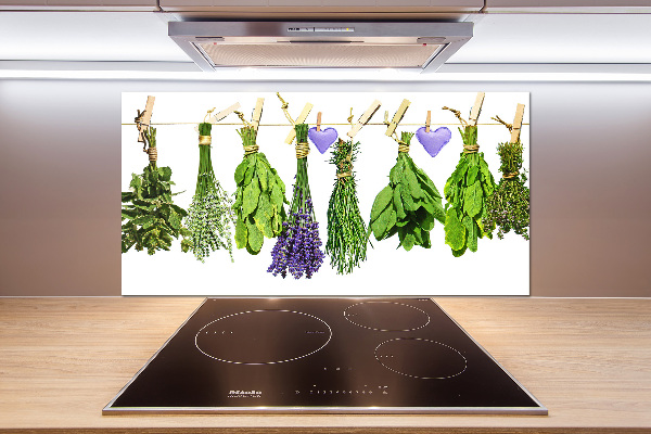 Glazen achterwand keuken Kruiden aan een touwtje