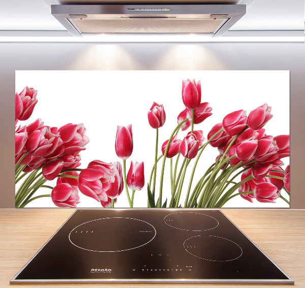 Glazen achterwand keuken Rode tulpen