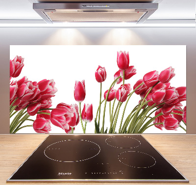 Glazen achterwand keuken Rode tulpen