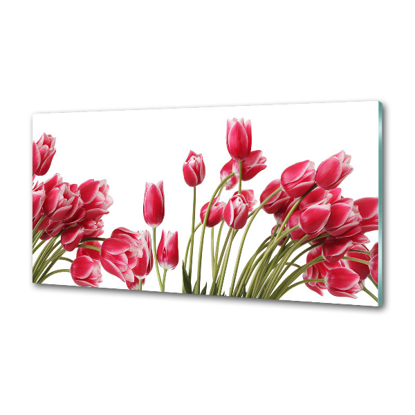 Glazen achterwand keuken Rode tulpen
