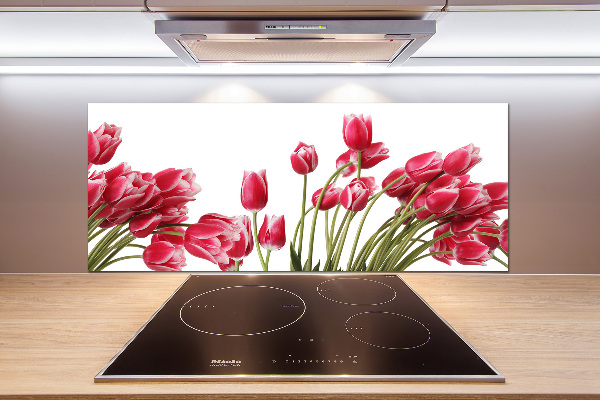 Glazen achterwand keuken Rode tulpen