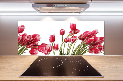 Glazen achterwand keuken Rode tulpen