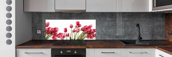 Glazen achterwand keuken Rode tulpen