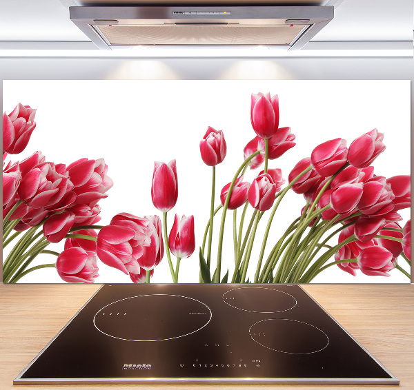 Glazen achterwand keuken Rode tulpen