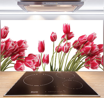 Glazen achterwand keuken Rode tulpen
