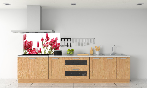 Glazen achterwand keuken Rode tulpen