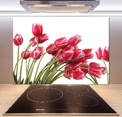 Glazen achterwand keuken Rode tulpen