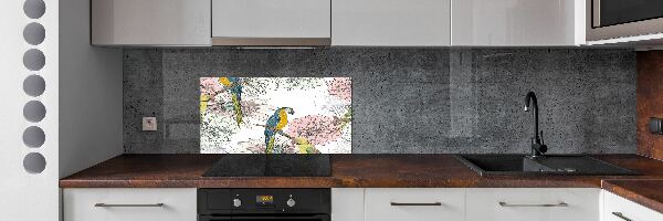 Keuken achterwand Papegaaien en bloemen