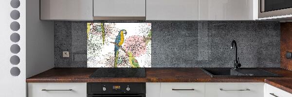 Keuken achterwand Papegaaien en bloemen