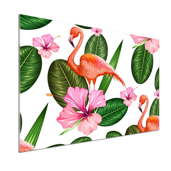 Glazen achterwand keuken Flamingo's en planten