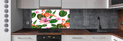 Glazen achterwand keuken Flamingo's en planten