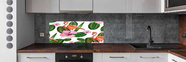 Glazen achterwand keuken Flamingo's en planten