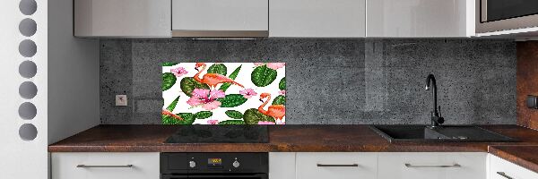 Glazen achterwand keuken Flamingo's en planten