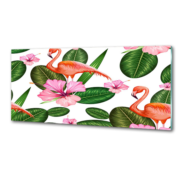 Glazen achterwand keuken Flamingo's en planten