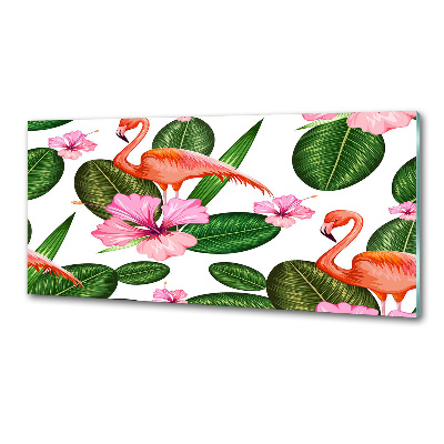 Glazen achterwand keuken Flamingo's en planten