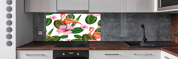 Glazen achterwand keuken Flamingo's en planten
