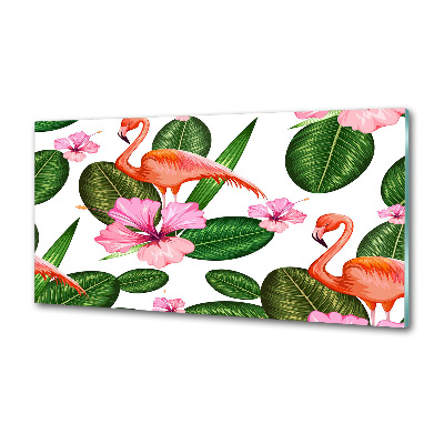 Glazen achterwand keuken Flamingo's en planten