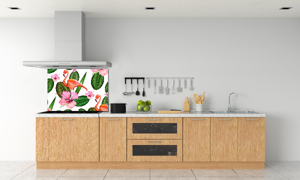 Glazen achterwand keuken Flamingo's en planten