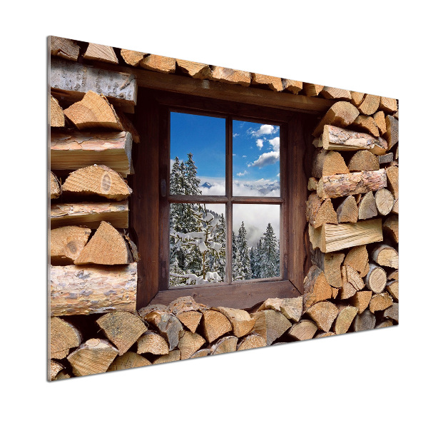 Spatplaat keuken De winter buiten het raam.