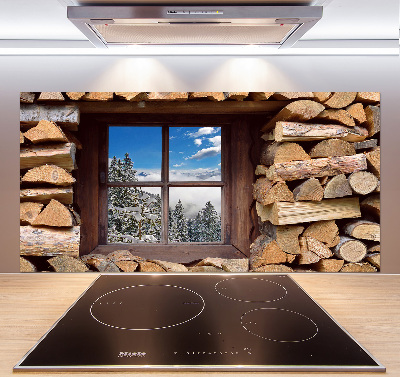 Spatplaat keuken De winter buiten het raam.