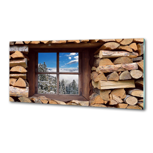 Spatplaat keuken De winter buiten het raam.