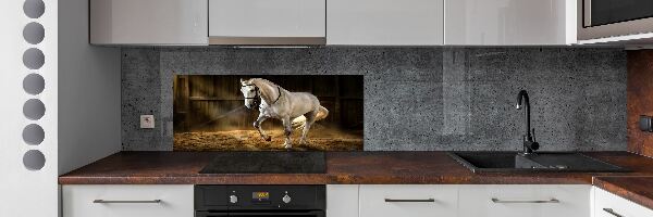 Spatplaat keuken Wit paard in de stal