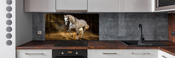 Spatplaat keuken Wit paard in de stal