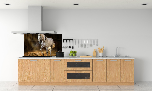 Spatplaat keuken Wit paard in de stal