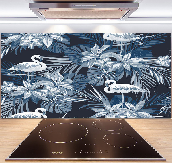 Spatscherm keuken Flamingo's en planten