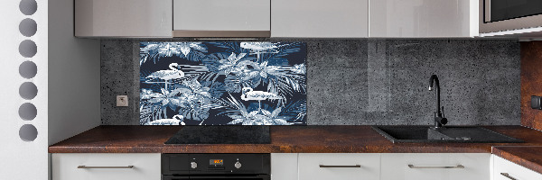 Spatscherm keuken Flamingo's en planten