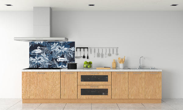 Spatscherm keuken Flamingo's en planten