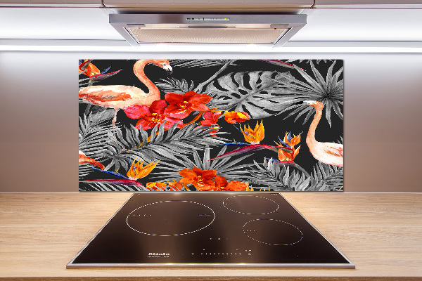 Keuken achterwand Flamingo's en bloemen