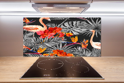 Keuken achterwand Flamingo's en bloemen