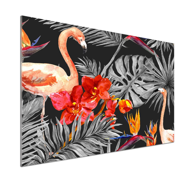Keuken achterwand Flamingo's en bloemen