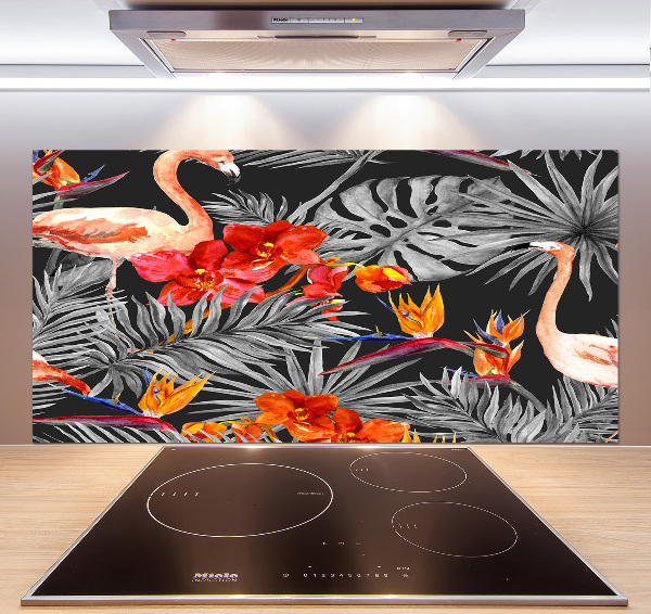 Keuken achterwand Flamingo's en bloemen
