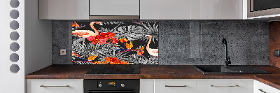 Keuken achterwand Flamingo's en bloemen