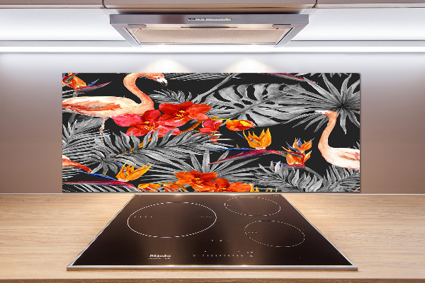 Keuken achterwand Flamingo's en bloemen