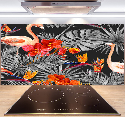 Keuken achterwand Flamingo's en bloemen