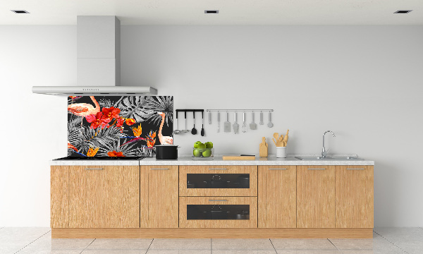 Keuken achterwand Flamingo's en bloemen